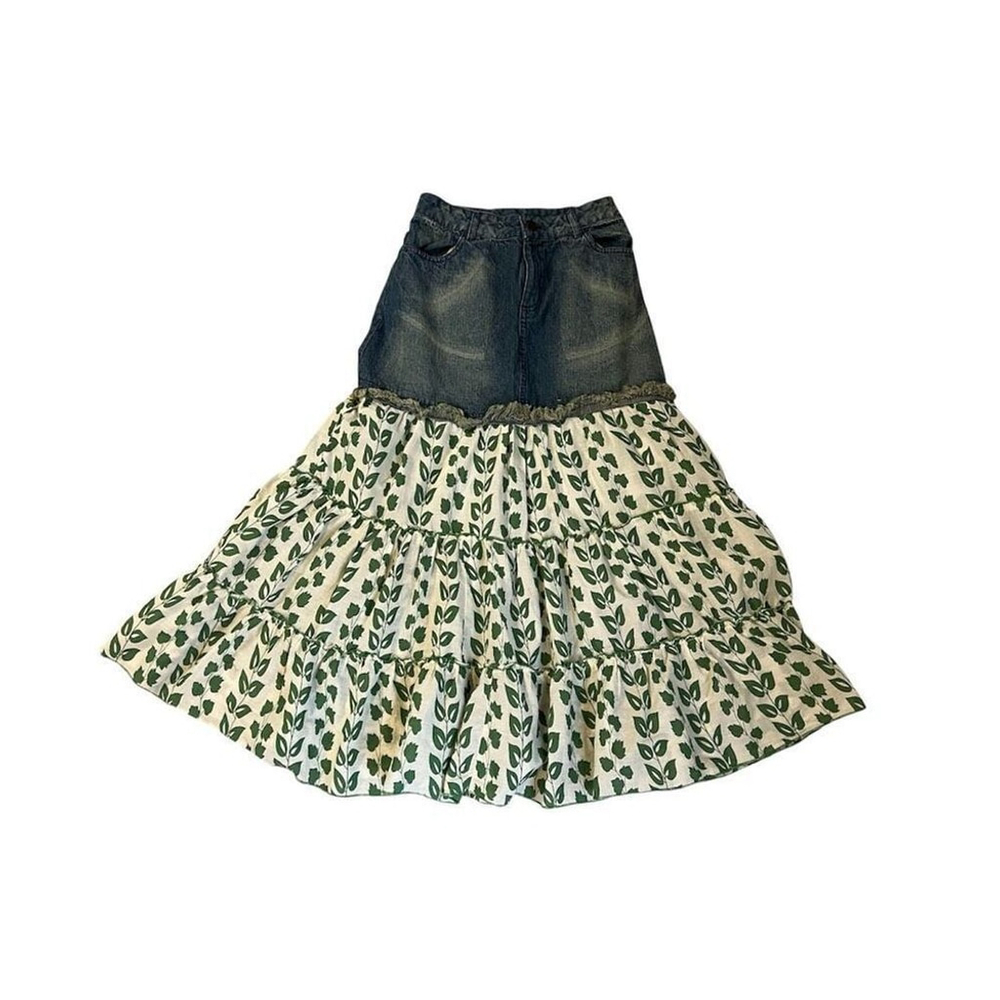 Women’s Vintage y2k Denim Tiered Maxi Skirt SMALL